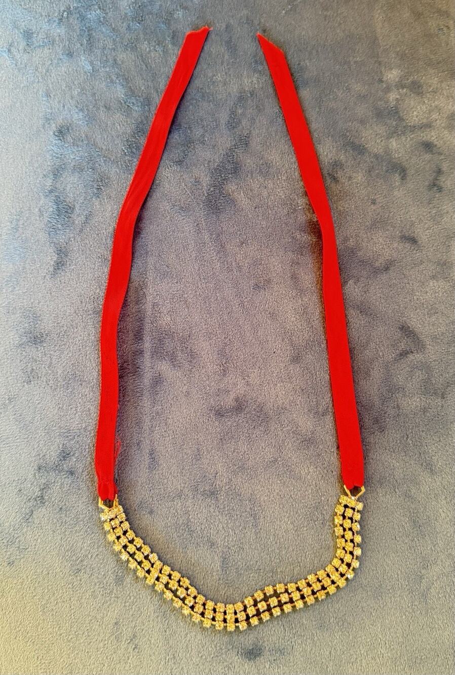 Vintage Choker Necklace Rhinestone & Red ribbon rare movie set Cosplay theater